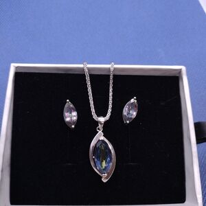 925 Sterling Silver Faceted Rainbow Topaz Gemstone Earrings and Necklace Set.